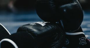Boxing gloves in a boxing ring