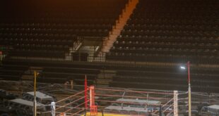 Professional wrestling ring in an arena